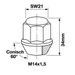 Wielmoer 14mm x 1.5mm - 34mm - Conisch - 21mm - Dicht